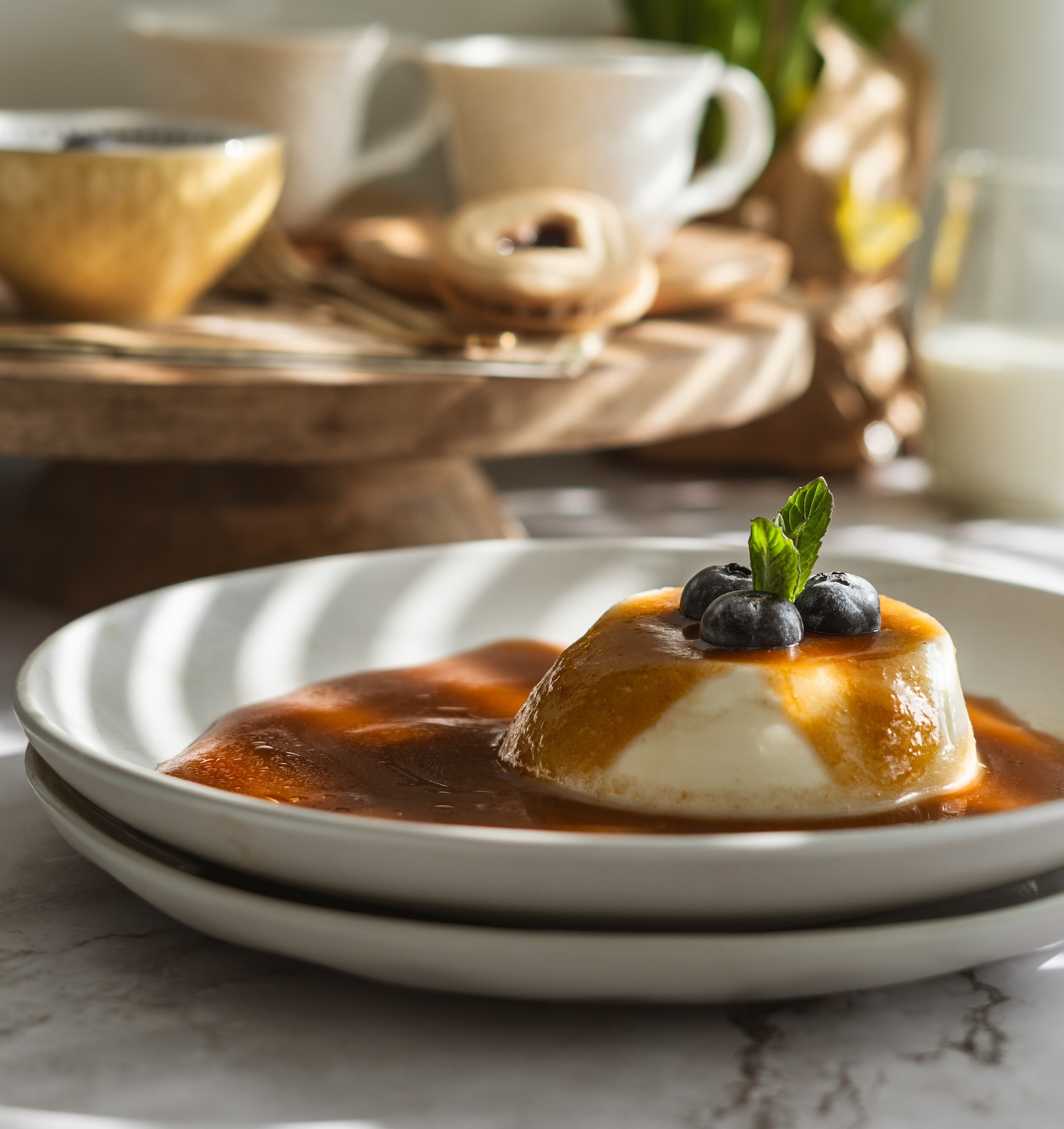 Panna Cotta s karamelovou omáčkou a čučoriedkami, Panna Cotta s karamelovou omáčkou a čučoriedkami