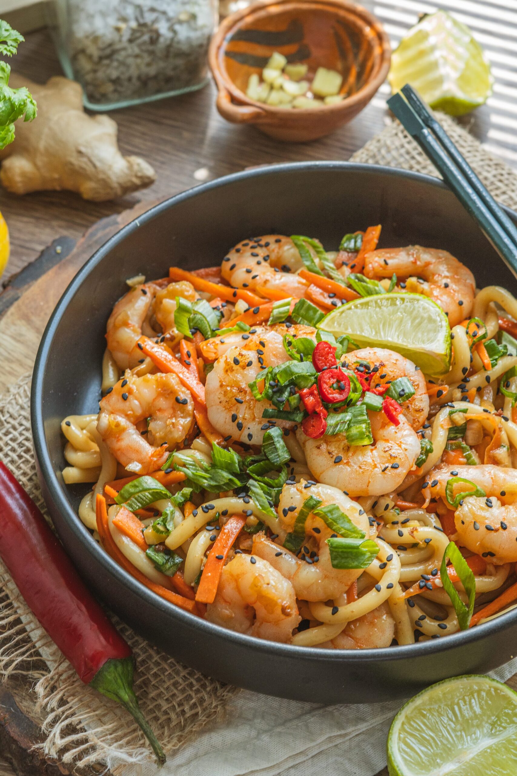 Kr&eacute;mov&eacute; udon rezance, Kr&eacute;mov&eacute; udon rezance s krevetami v miso om&aacute;čke