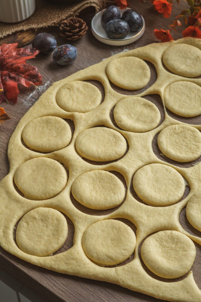Moravsk&eacute; kol&aacute;če, Moravsk&eacute; kol&aacute;če so slivkovou nutellou, slivkami a pos&yacute;pkou.